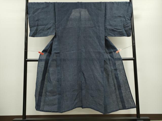 平和屋着物＊夏物 男性 中村勘三郎 小千谷ちぢみ 縞 麻 逸品 未使用 CABB2327ze