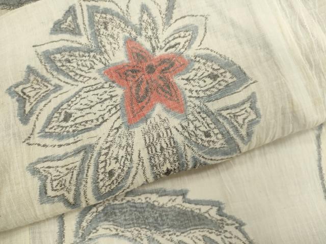 平和屋着物＊夏物 小千谷ちぢみ 更紗花唐草文 麻 逸品 CABB2328ze