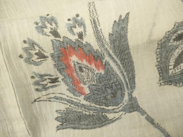 平和屋着物＊夏物 小千谷ちぢみ 更紗花唐草文 麻 逸品 CABB2328ze