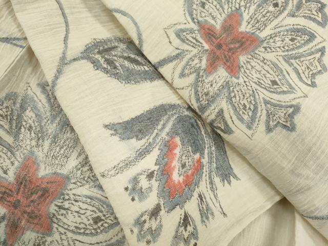 平和屋着物＊夏物 小千谷ちぢみ 更紗花唐草文 麻 逸品 CABB2328ze