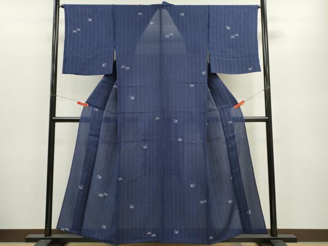 平和屋着物＊夏物 小紋 絽 千鳥 縞 銀通し地 正絹 逸品 CABB2329ze
