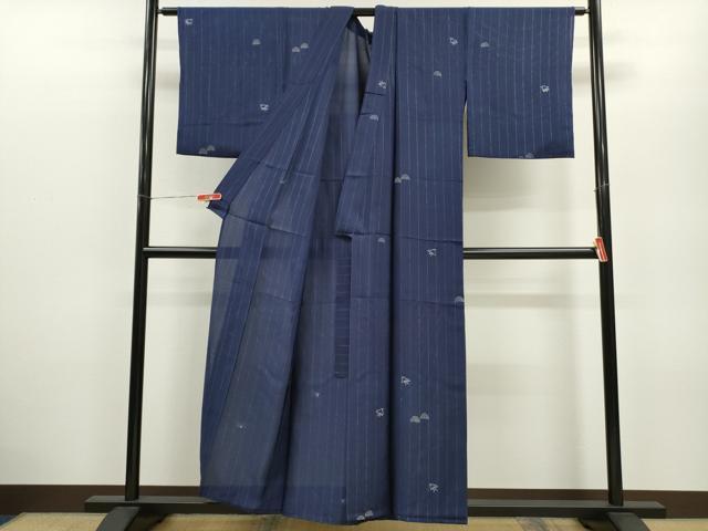平和屋着物＊夏物 小紋 絽 千鳥 縞 銀通し地 正絹 逸品 CABB2329ze