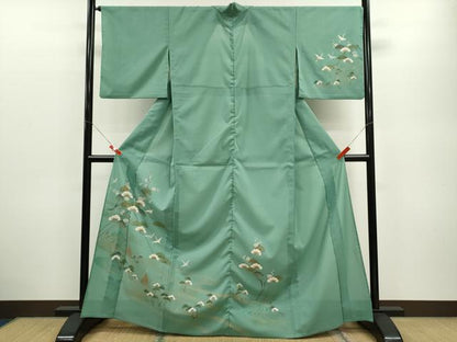 平和屋着物＊夏物　訪問着　絽　松竹梅流水飛鶴文　金彩　洗える着物　CABB2338ze
