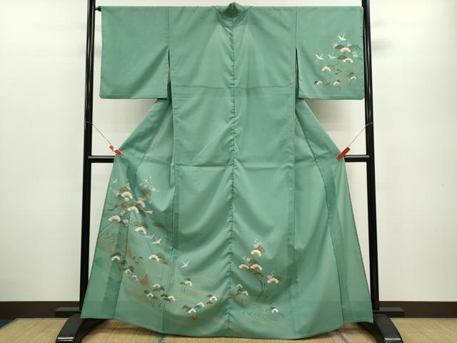 平和屋着物＊夏物　訪問着　絽　松竹梅流水飛鶴文　金彩　洗える着物　CABB2338ze