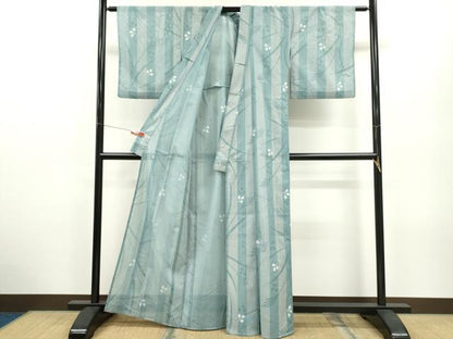 平和屋着物＊夏物 小紋 絽 縞 芒萩文 洗える着物 CABB2339ze