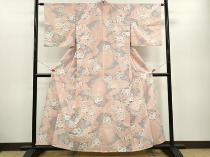 平和屋着物＊夏物 小紋 絽 雲取り枝桜文 洗える着物 CABB2340ze