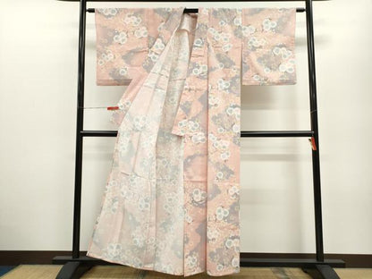 平和屋着物＊夏物 小紋 絽 雲取り枝桜文 洗える着物 CABB2340ze
