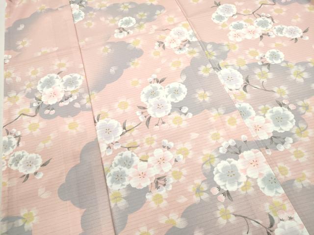 平和屋着物＊夏物 小紋 絽 雲取り枝桜文 洗える着物 CABB2340ze