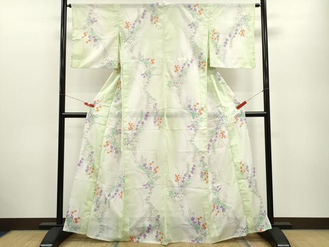 平和屋着物＊夏物 小紋 絽 草花文 暈し染め 洗える着物 CABB2344ze