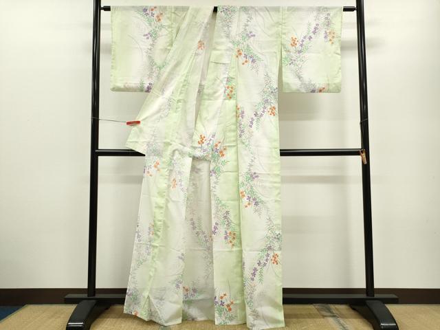 平和屋着物＊夏物 小紋 絽 草花文 暈し染め 洗える着物 CABB2344ze