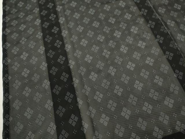 平和屋着物＊夏物 小紋 紗 菱吉祥文 黒地 洗える着物 CABB2345ze