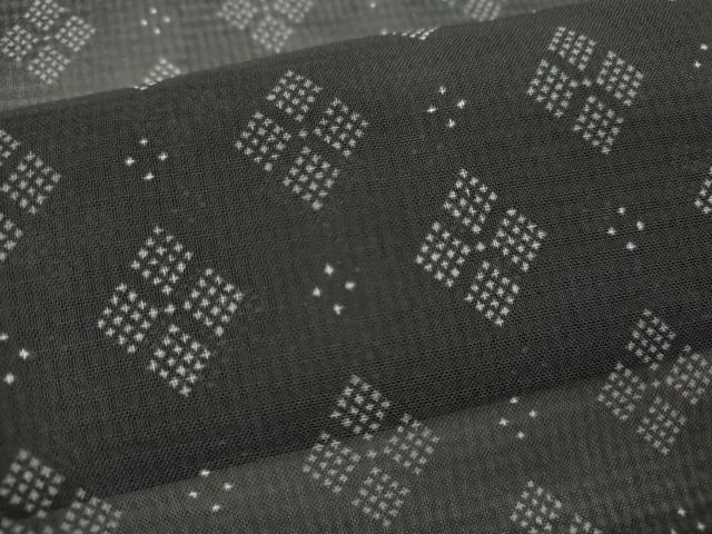 平和屋着物＊夏物 小紋 紗 菱吉祥文 黒地 洗える着物 CABB2345ze