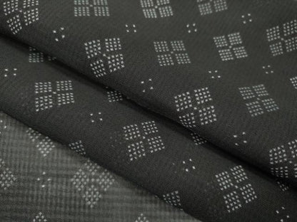 平和屋着物＊夏物 小紋 紗 菱吉祥文 黒地 洗える着物 CABB2345ze