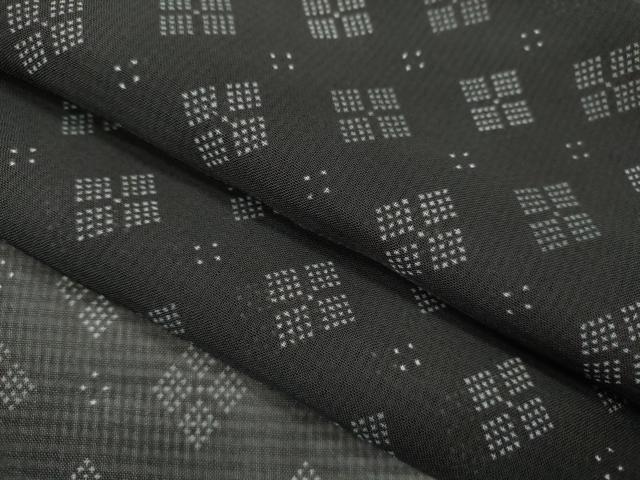 平和屋着物＊夏物 小紋 紗 菱吉祥文 黒地 洗える着物 CABB2345ze