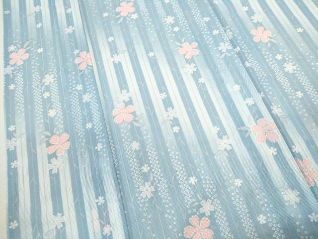 平和屋着物＊夏物 小紋 絽 縞 枝垂れ花文 暈し染め 洗える着物 CABB2347ze