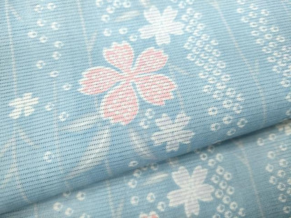 平和屋着物＊夏物 小紋 絽 縞 枝垂れ花文 暈し染め 洗える着物 CABB2347ze