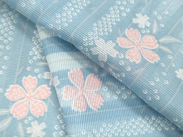 平和屋着物＊夏物 小紋 絽 縞 枝垂れ花文 暈し染め 洗える着物 CABB2347ze