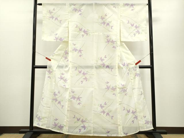 平和屋着物＊夏物　小紋　絽　枝花文　暈し染め　洗える着物　未使用　CABB2351ze