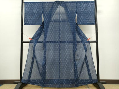 平和屋着物＊夏物 小紋 絽 亀甲文 洗える着物 CABB2352ze