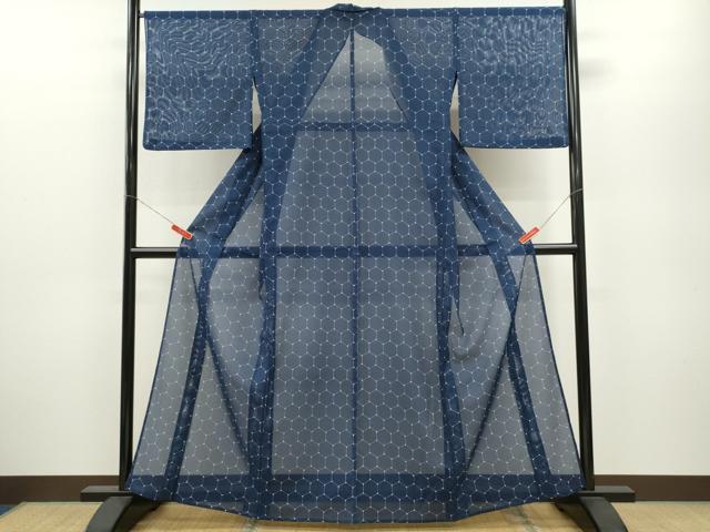 平和屋着物＊夏物 小紋 絽 亀甲文 洗える着物 CABB2352ze