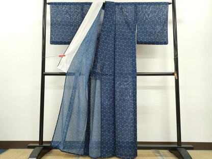 平和屋着物＊夏物 小紋 絽 亀甲文 洗える着物 CABB2352ze