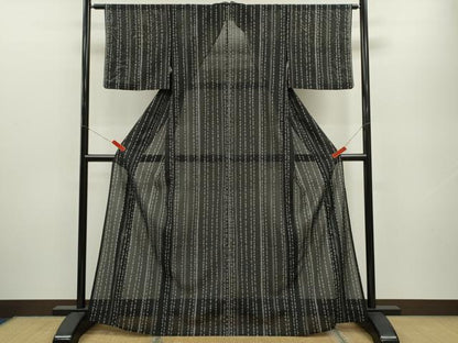 平和屋着物＊夏物 小紋 絽 花間道 黒地 洗える着物 CABB2354ze