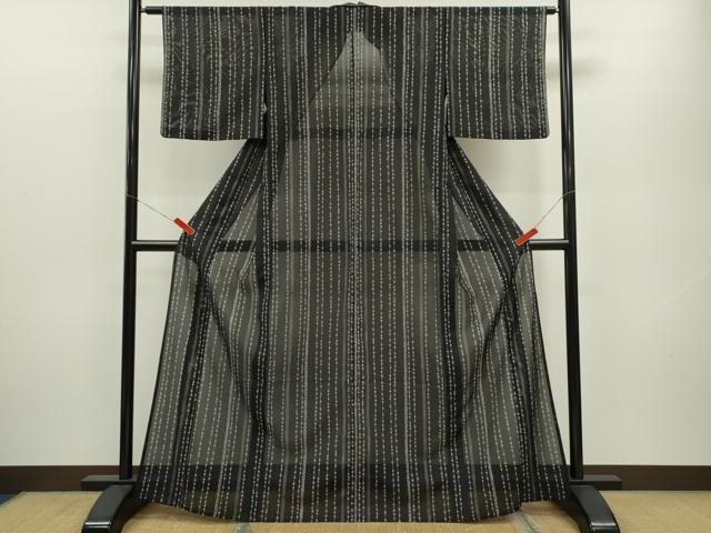 平和屋着物＊夏物 小紋 絽 花間道 黒地 洗える着物 CABB2354ze