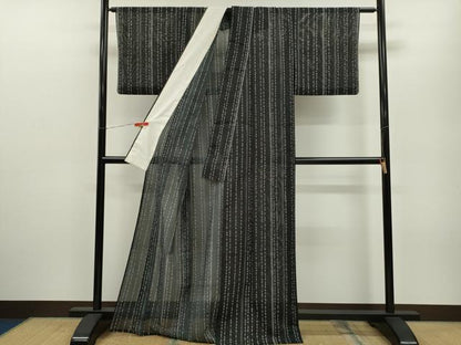 平和屋着物＊夏物 小紋 絽 花間道 黒地 洗える着物 CABB2354ze