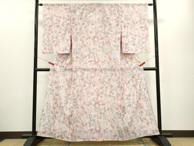 平和屋着物＊夏物 小紋 絽 枝更紗花文 さんび謹製 洗える着物 CABB2355ze