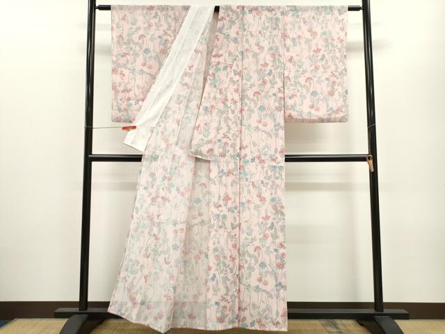 平和屋着物＊夏物 小紋 絽 枝更紗花文 さんび謹製 洗える着物 CABB2355ze