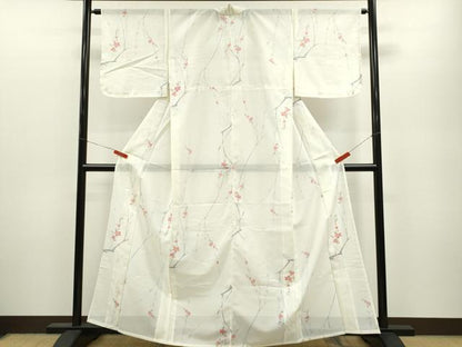 平和屋着物＊夏物 小紋 絽 枝花文 洗える着物 未使用 CABB2357ze