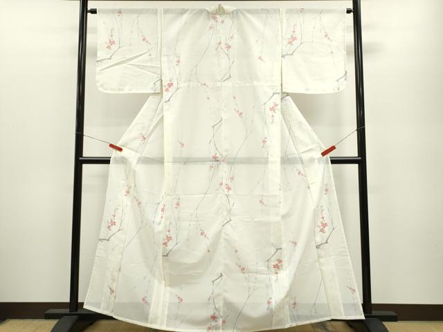 平和屋着物＊夏物 小紋 絽 枝花文 洗える着物 未使用 CABB2357ze