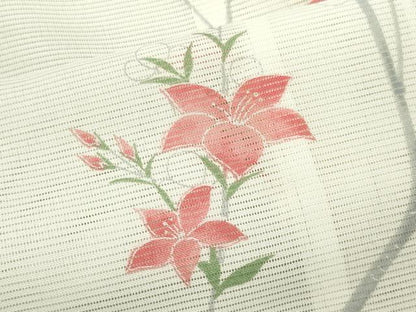 平和屋着物＊夏物 小紋 絽 枝花文 洗える着物 未使用 CABB2357ze
