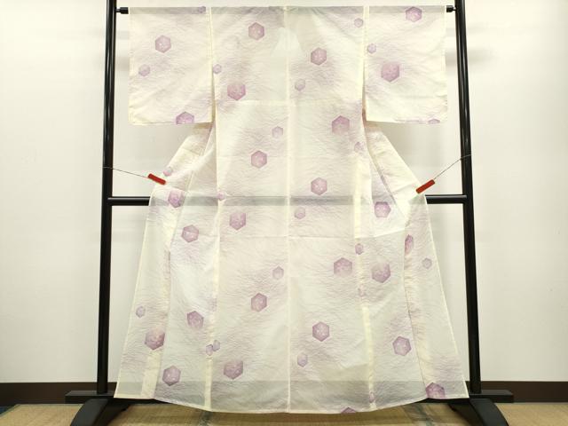 平和屋着物＊夏物 小紋 絽 亀甲草花文 暈し染め 洗える着物 未使用 CABB2365ze