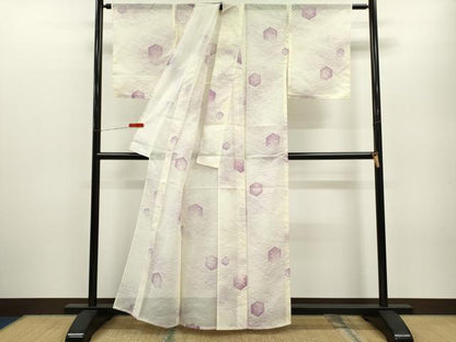 平和屋着物＊夏物 小紋 絽 亀甲草花文 暈し染め 洗える着物 未使用 CABB2365ze