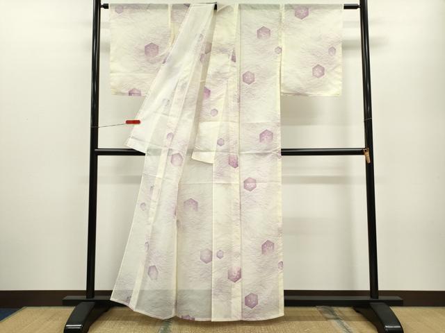 平和屋着物＊夏物 小紋 絽 亀甲草花文 暈し染め 洗える着物 未使用 CABB2365ze