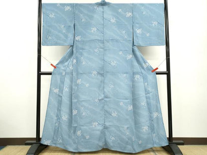 平和屋着物＊夏物 小紋 絽 枝花文 洗える着物 CABB2367ze