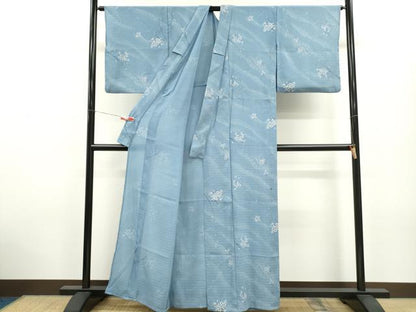 平和屋着物＊夏物 小紋 絽 枝花文 洗える着物 CABB2367ze