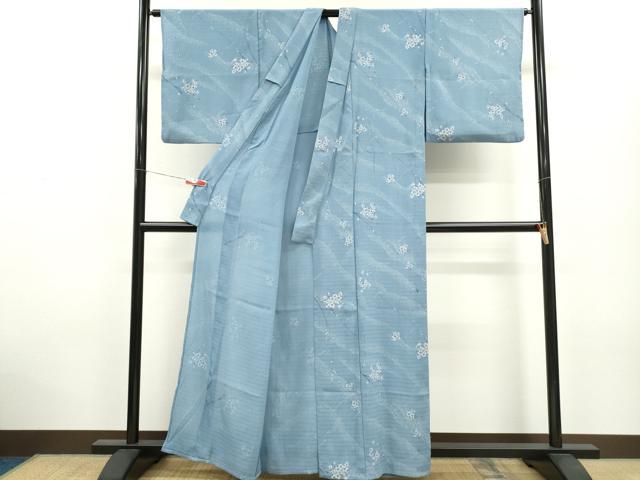 平和屋着物＊夏物 小紋 絽 枝花文 洗える着物 CABB2367ze