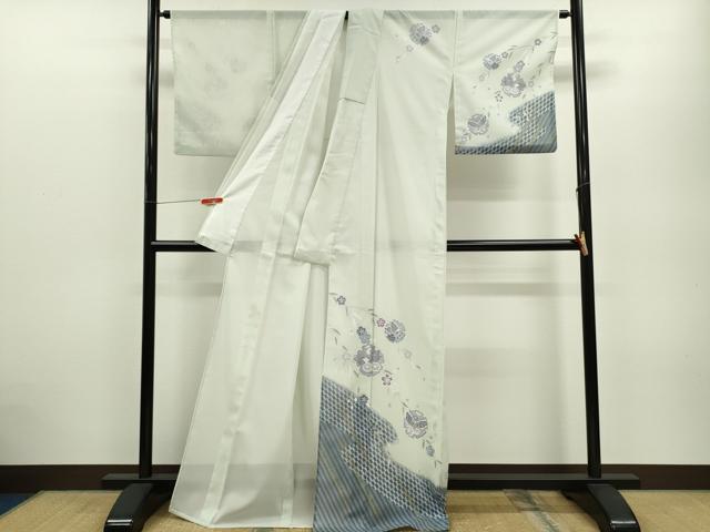平和屋着物＊夏物 訪問着 絽 雪輪吉祥草花文 洗える着物 CABB2374ze