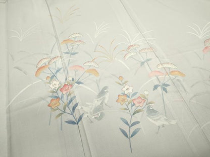 平和屋着物＊夏物 訪問着 絽 雀 草花文 金彩 正絹 逸品 CABB2386ze