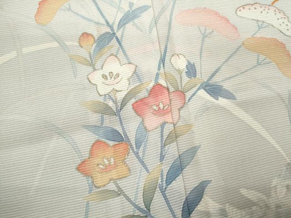 平和屋着物＊夏物 訪問着 絽 雀 草花文 金彩 正絹 逸品 CABB2386ze