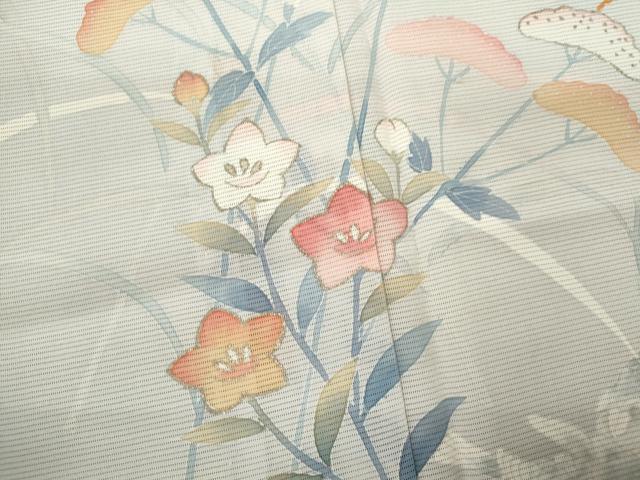 平和屋着物＊夏物 訪問着 絽 雀 草花文 金彩 正絹 逸品 CABB2386ze