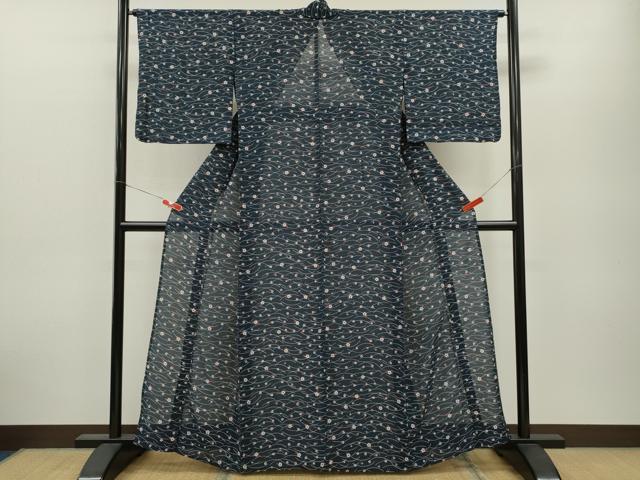 平和屋着物＊夏物 小紋 絽 芝草花文 正絹 逸品 CABB2387ze