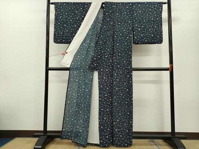 平和屋着物＊夏物 小紋 絽 芝草花文 正絹 逸品 CABB2387ze