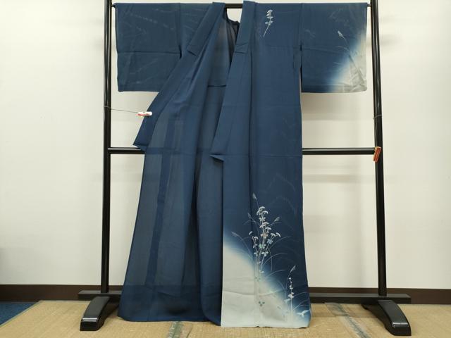 平和屋着物＊夏物 訪問着 縦絽 草花文 暈し染め 金銀彩 正絹 逸品 CABB2389ze
