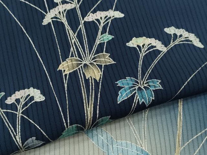 平和屋着物＊夏物 訪問着 縦絽 草花文 暈し染め 金銀彩 正絹 逸品 CABB2389ze