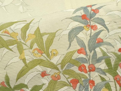 平和屋着物＊夏物 小紋 絽 枝花文 正絹 逸品 CABB2392ze