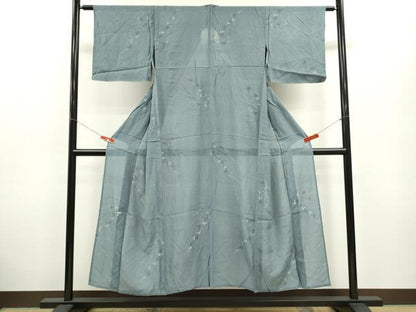 平和屋着物＊夏物 小紋 絽 手描き 萩 銀彩 正絹 逸品 CABB2393ze