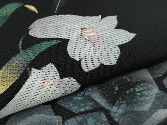 平和屋着物＊夏物　訪問着　手描き　鈴蘭　黒地　金銀彩　正絹　逸品　CABB2397ze
